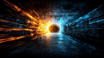 Fototapete - Dynamic digital energy retention visualized futuristic space digital artwork high-tech environment abstract concept