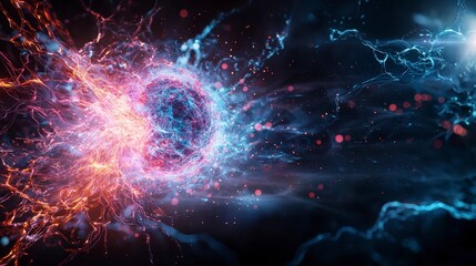Fototapete - Digital energy explosion abstract sci-fi concept high-tech environment vivid colors dynamic viewpoint memory retention