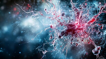 Fototapete - Digital systems integrating biological networks a study of neural connections in a virtual environment