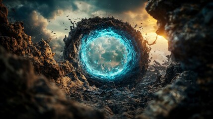 Aufkleber - Exploring dimensions created by thought power realms cosmic portal digital art surreal landscape low angle conceptual journey