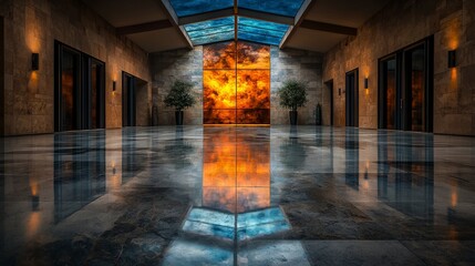 Aufkleber - Artistic vision in architecture a reflective modern gallery space with transitional serenity and design