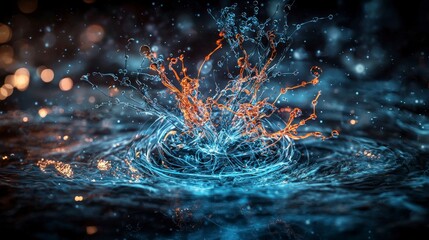 Poster - Dynamic splash of water droplets nature scene high-resolution image liquid energy concept close-up view vibrant colors