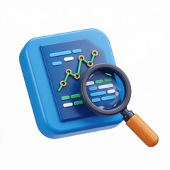 Aufkleber - 3D rendering of a magnifying glass over a document showing an upward trend graph.