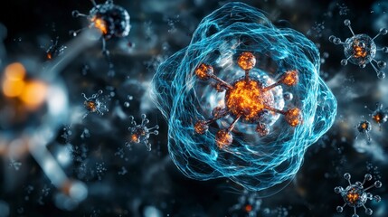 Fototapete - Exploring living and thinking subsystems in atoms science infographic digital art abstract environment detailed view