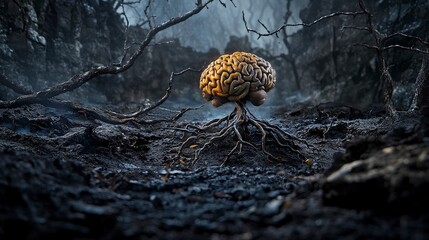 Leinwandbilder - Surreal brain tree growth enchanted forest digital art dreamlike atmosphere ground level memories manifested as imagination
