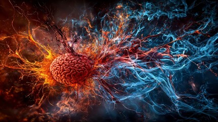 Poster - Neural energy that builds or destroys brain dynamics in a colorful explosion of thought digital art abstract concept