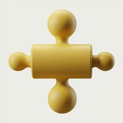 Leinwandbilder - A mustard yellow, abstract puzzle piece with a central cylinder and four rounded knobs.