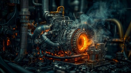 Leinwandbilder - Evolution of industrial engine technology in high-tech machinery a close-up on future concepts