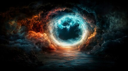 Aufkleber - Mystical portal between dimensions abstract realm digital art dark atmosphere surreal view conceptual exploration