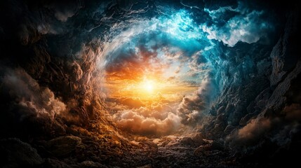Wall Mural - Exploring the empty space between realities a surreal landscape of light and shadow at dawn