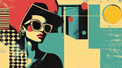 Wall Mural - Stylish Retro Woman Sunglasses Art Print Fashion Poster