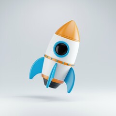 Aufkleber - A cartoon rocket, orange and white with blue fins, symbolizes launch, innovation, and progress.