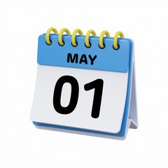 Aufkleber - A small blue desk calendar shows the first day of May.