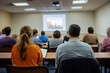 © Goat_Team - Group of Attentive Individuals Participating in a Presentation in a Conference Room with a Projector Screen Showing Images and Ideas Discussed During the Meeting