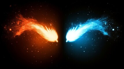 Wall Mural - fiery comet and icy comet clash in space
