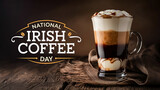 National Irish Coffee Day Text Banner with Stunning Irish Coffee Background