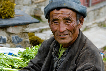 Wall Mural - Farmer gathers fresh vegetables in the field