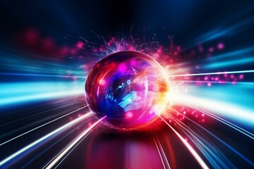 Wall Mural - glowing orb emitting vibrant beams and particles, creating a captivating display of energy and motio
