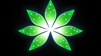 Wall Mural - glowing green floral design, radiant petals, dark background