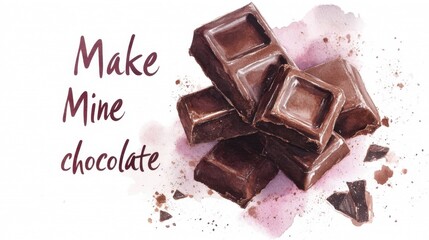 Wall Mural - Make Mine Chocolate Delicious chocolate bars on artistic watercolor background