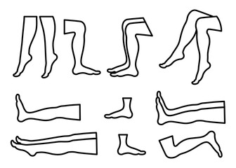 Human leg pose icon set. Line style collection. Line thin editable stroke. For animation graphic,  mobile, web, app. Vector illustration