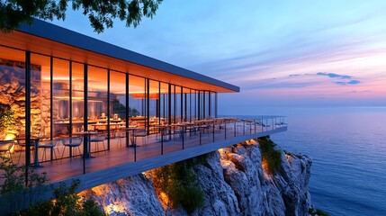 cliffside restaurant sunset ocean view - coastal living