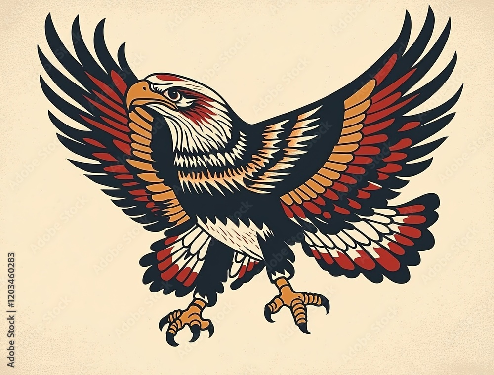 Vintage American traditional tattoo flash illustration of an eagle with ...