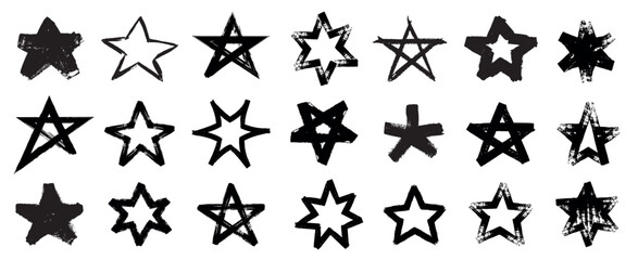 Wall Mural - brush stars. graffiti star strokes, hand drawn grunge sketch starburst icons, retro doodle pencil sc