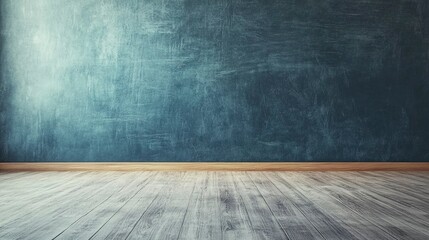 Wall Mural - Empty Room with Blue Wall and Wooden Floor