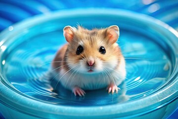 Wall Mural - Adorable Hamster Swimming in a Tiny Pool - Funny Pet Aerial View