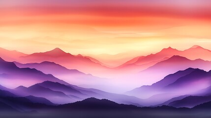 Wall Mural - Serene sunset over layered mountains with vibrant colors and soft clouds in the background