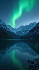  Serene Mountain Lake with Vibrant Aurora Reflection