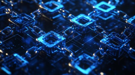 Wall Mural - futuristic abstract technology background with glowing blue squares