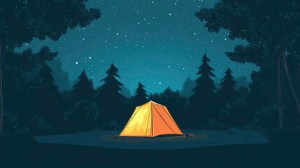 Wall Mural - Illuminated Tent In A Starlit Forest At Night