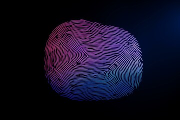 Wall Mural - fingerprint glowing with blue and purple light representing biometric identification, cybersecurity,