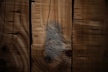 Canvas Print - fingerprint engraved on wooden planks, highlighting the unique patterns and textures of both