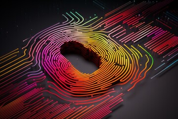 Wall Mural - futuristic concept of a colorful fingerprint merging with a circuit board, symbolizing digital ident