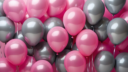 Wall Mural - Colorful arrangement of pink and gray balloons for festive celebration decorations