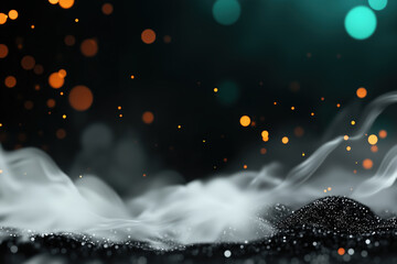 Wall Mural - White smoke with glowing particles on black background. Abstract and atmosphere content