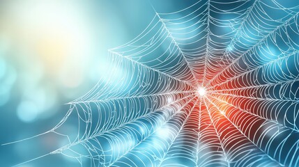 A intricate spider web design in shades of blue and red creating a mesmerizing background pattern.