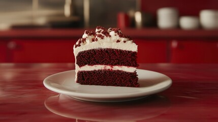 Wall Mural - A slice of delicious red velvet cake awaits