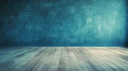 Wall Mural - Teal Wall and Wooden Floor Room Background