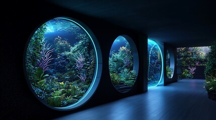 Wall Mural - Serene underwater scene in a modern aquarium showcasing vibrant marine life and corals