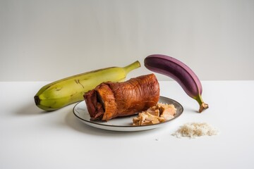 Wall Mural - Roasted Banana Plantain Rice Dish With Meat