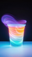 Wall Mural - Glowing cup with colorful swirling lights on black background