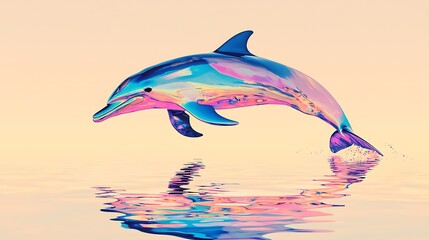 Sticker - A vibrant iridescent dolphin leaps gracefully above the water