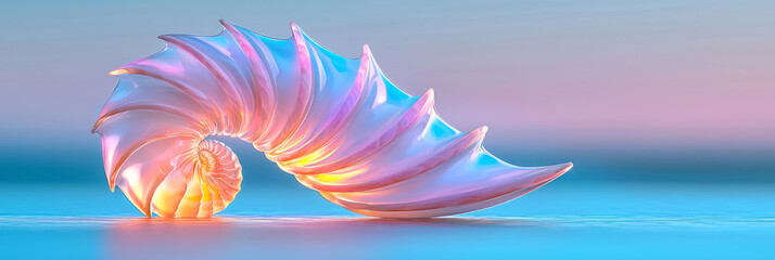 Aufkleber - A vibrant 3D visualization of the Fibonacci spiral, blending natural elements like shells and flowers with mathematical precision,