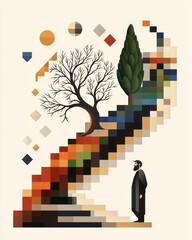 Poster - An elegant illustration of the Pythagorean theorem with right triangles, squares, and a classical Greek aesthetic,