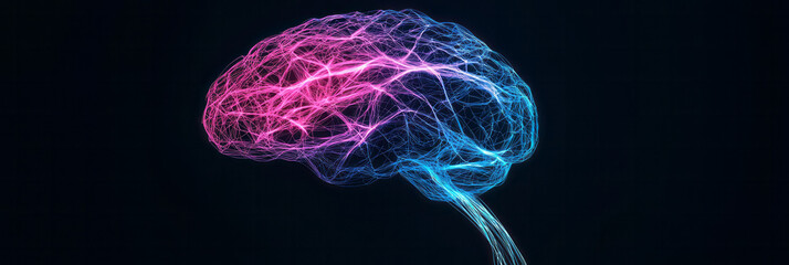 Poster - An abstract illustration of the human brain with colorful neural connections, representing cognitive processes and mental health,