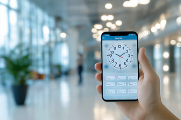 Wall Mural - a hand holding modern smartphone with a time management app open, showcasing a well-organized schedu